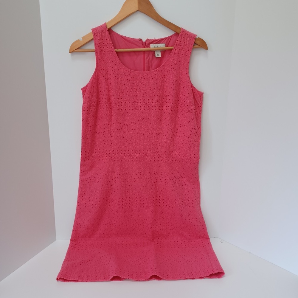 L.L. Bean‎ Eyelet 100% Cotton Dusty Rose Boho Peasant Dress Sleeveless Size 4